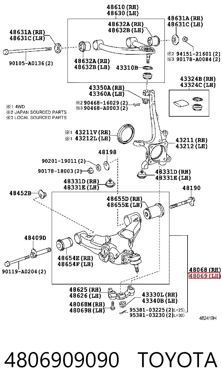 4806909090 Toyota Wahacz zawieszenia przedniego dolny lewy