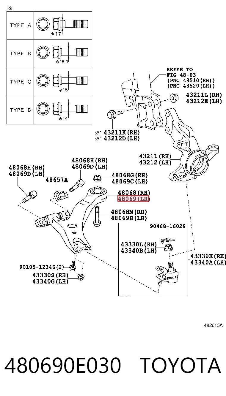 Do koszyka Wahacz zawieszenia przedniego dolny lewy Toyota Highlander I HYBRID U2