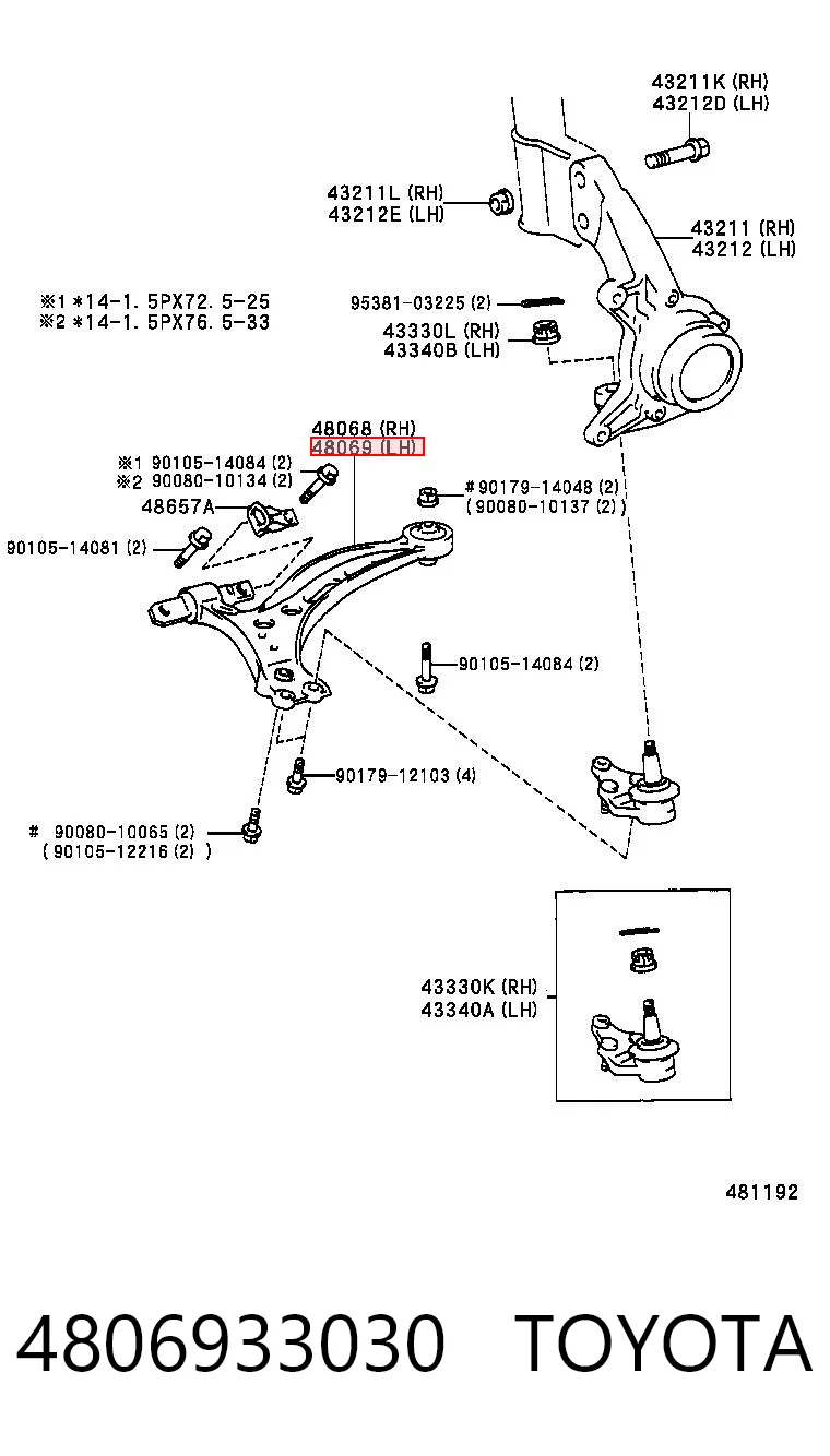 Wahacz zawieszenia przedniego dolny lewy do Toyota Camry IV V20