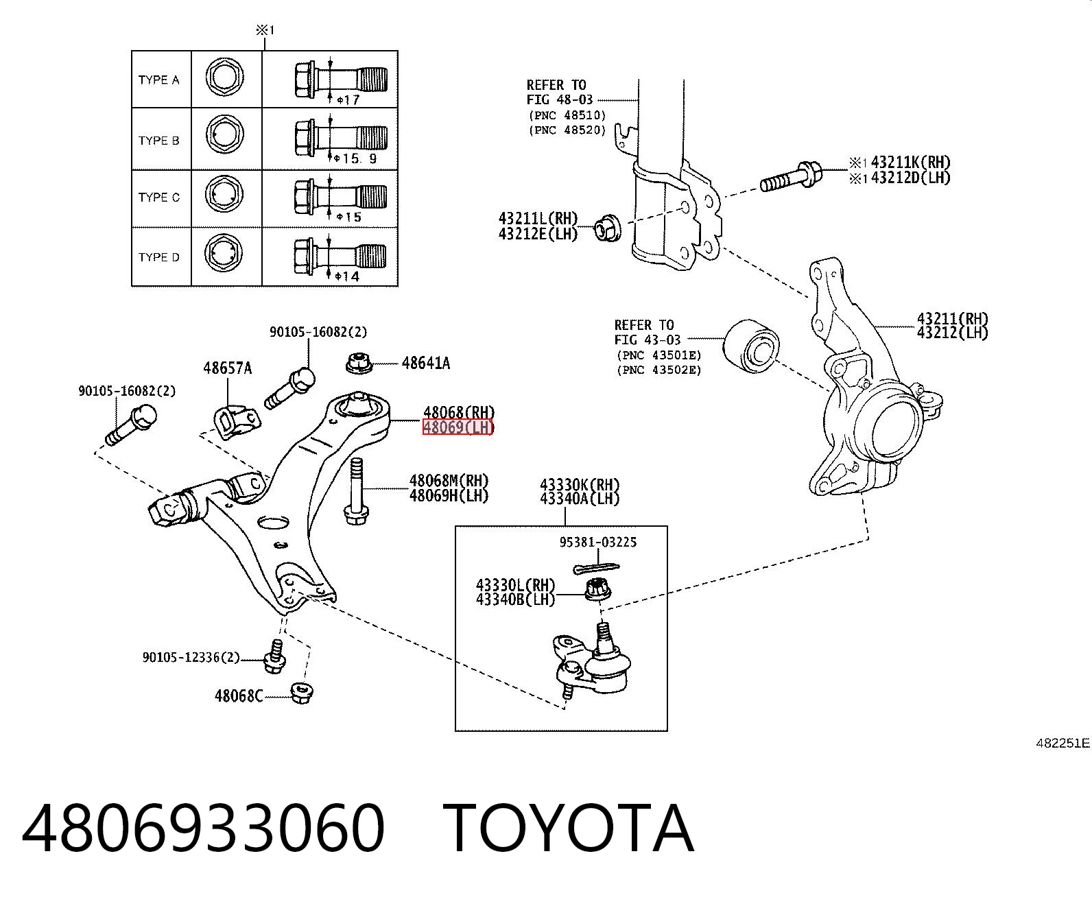 4806933060 Toyota Wahacz zawieszenia przedniego dolny lewy