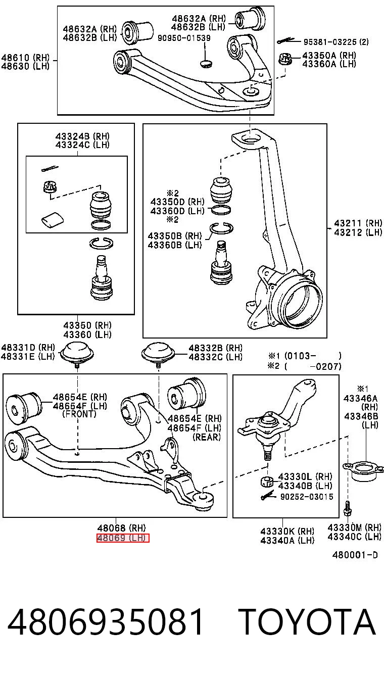 4806935081 Toyota Wahacz zawieszenia przedniego dolny lewy