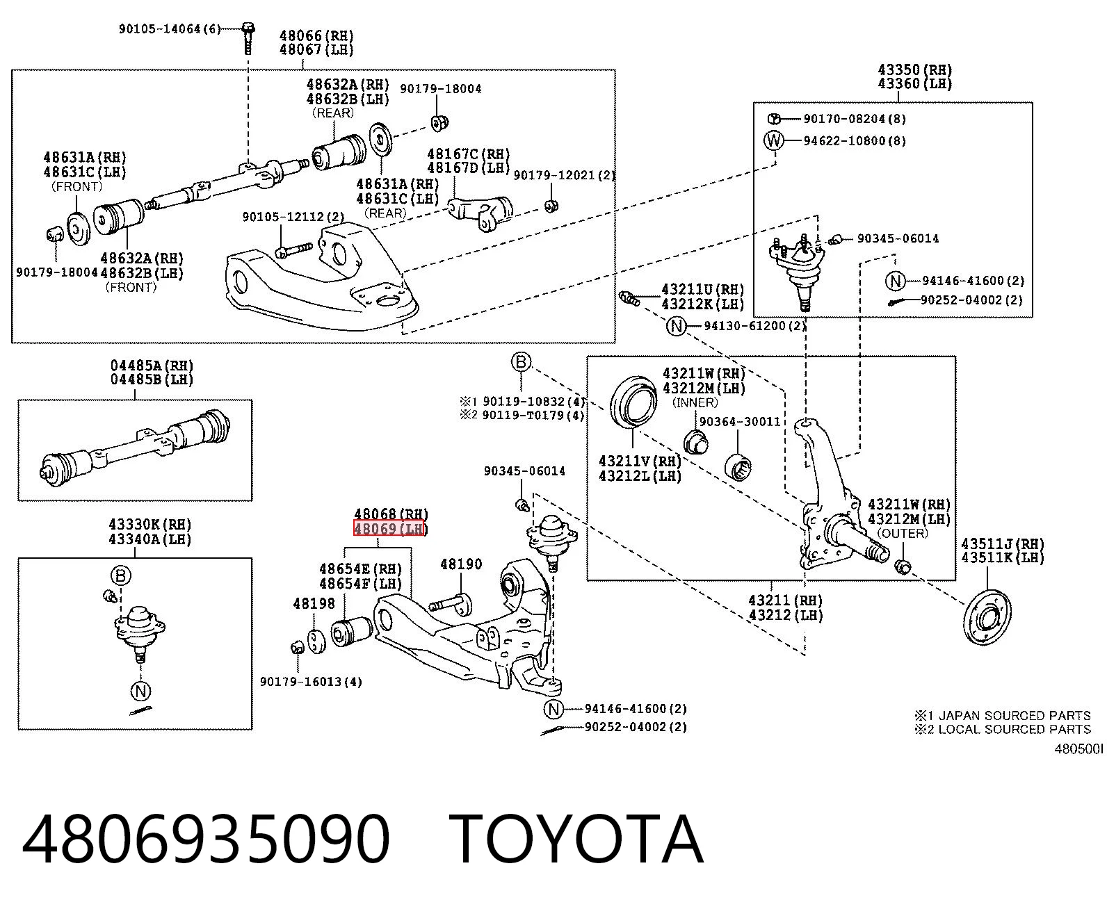 4806935090 Toyota Wahacz zawieszenia przedniego dolny lewy
