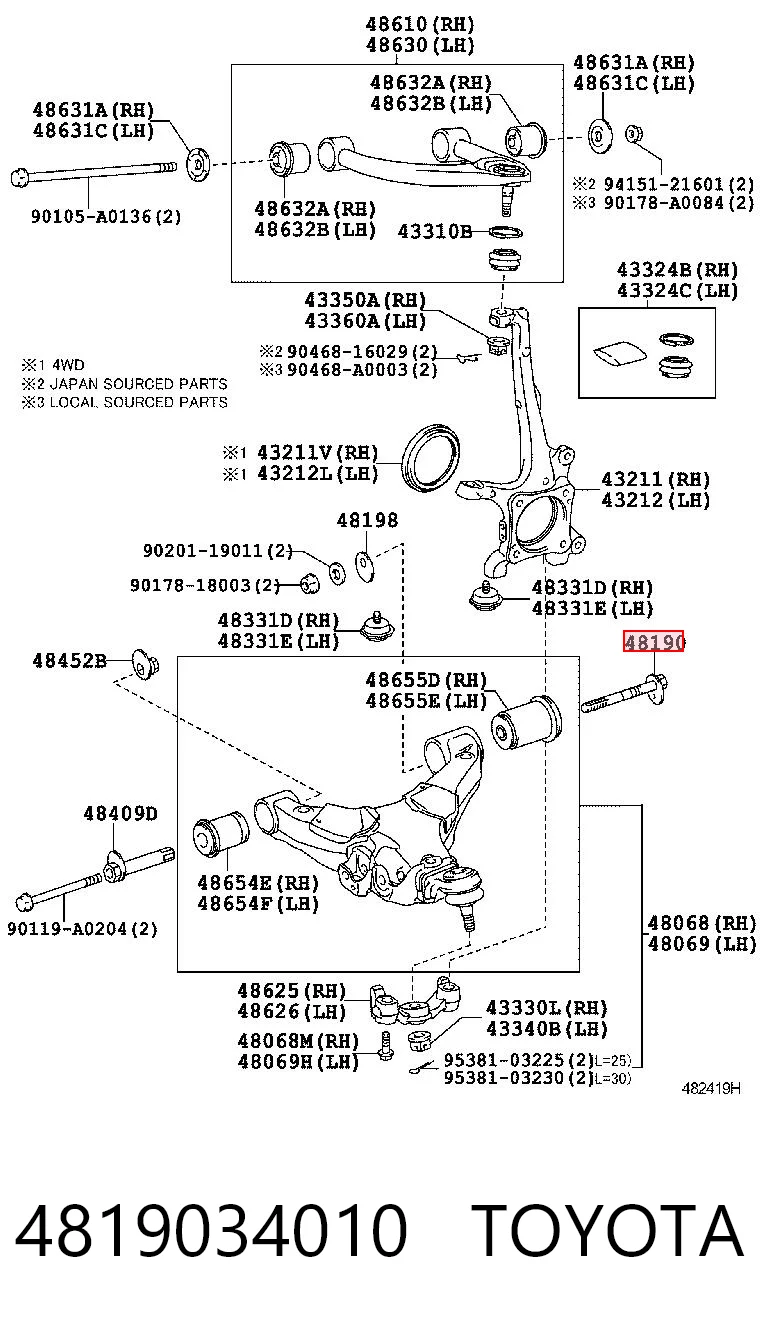 4819034010 Toyota Śruba mocowania wahacza przedniego, dolnego