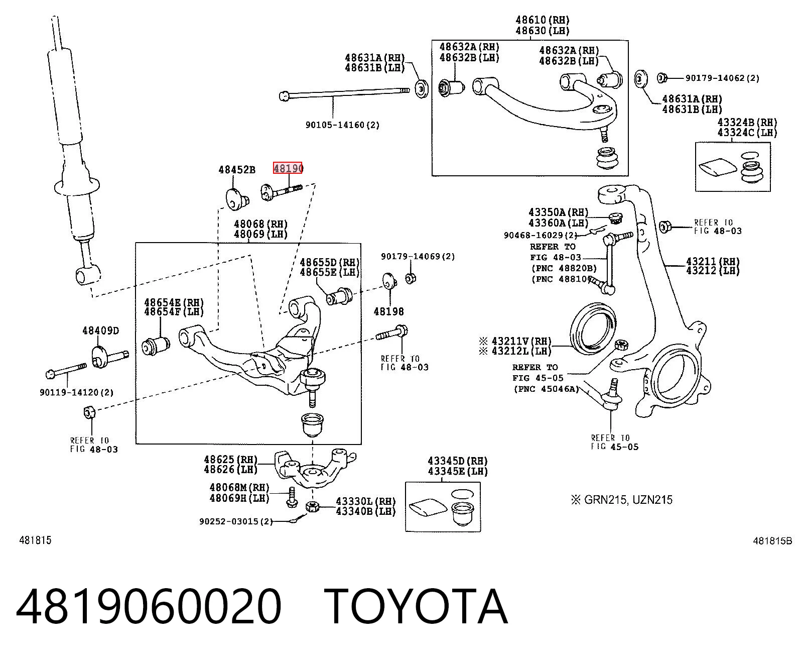 4819060020 Toyota Śruba mocowania wahacza przedniego, dolnego
