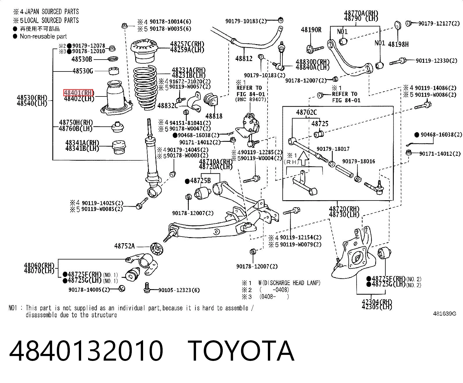 4840132010 Toyota Poduszka amortyzatora tylnego