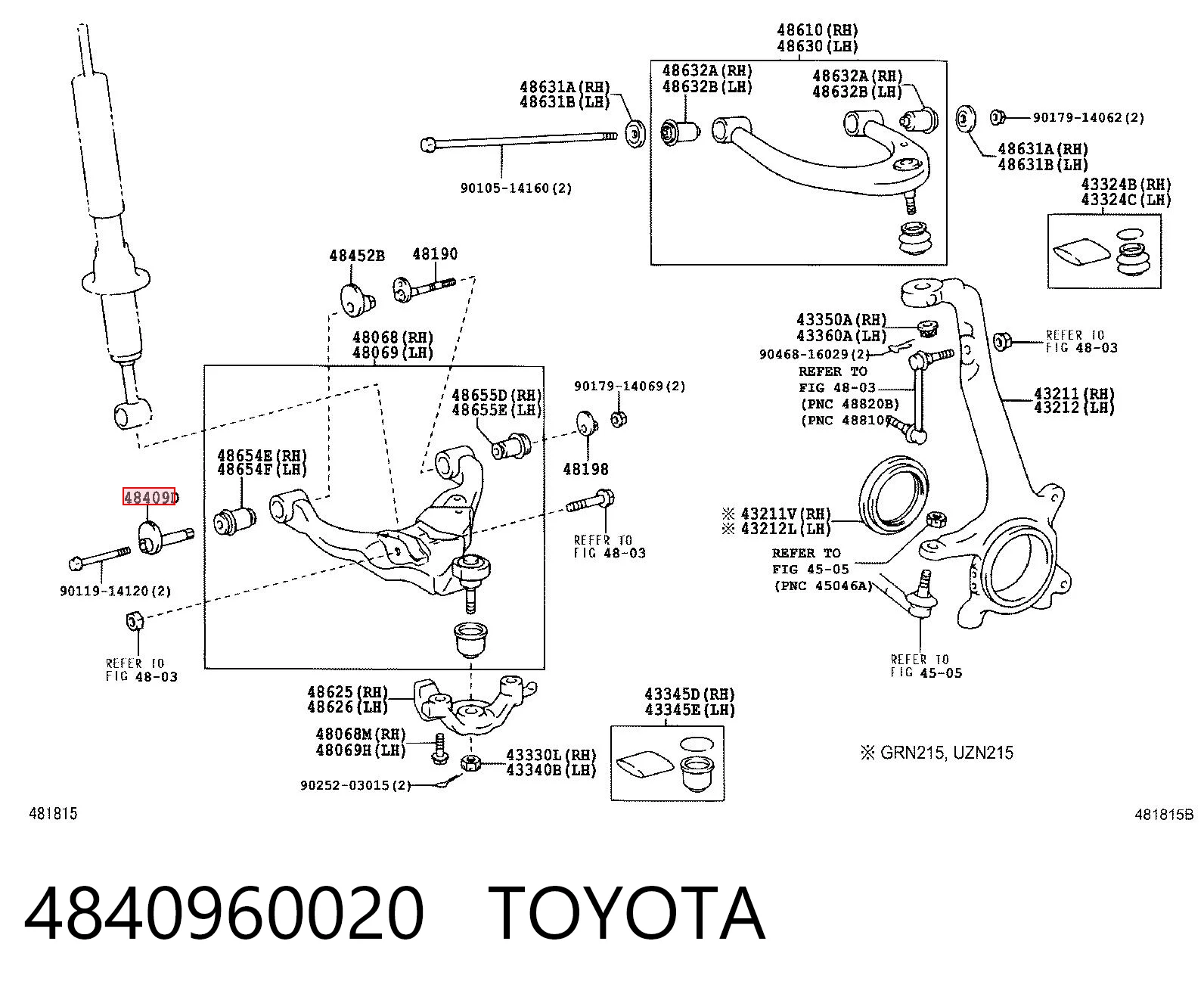 4840960020 Toyota Śruba mocowania wahacza przedniego, dolnego
