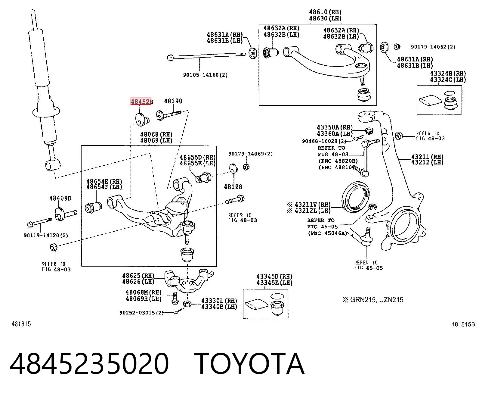 4845235020 Toyota Nakrętka śruby do mocowania przedniego wahacza dolnego