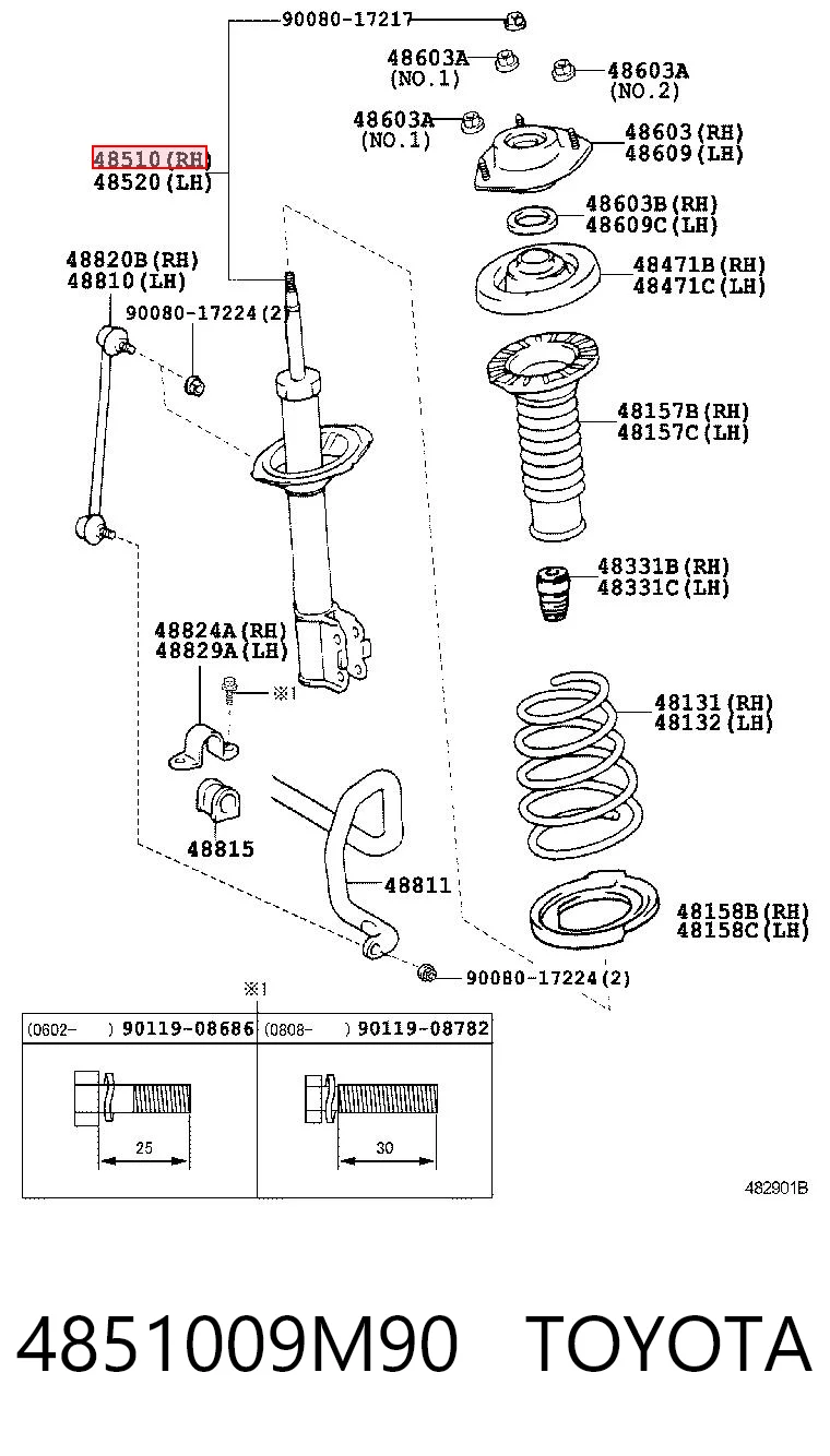 4851009M90 Toyota Amortyzator przedni prawy