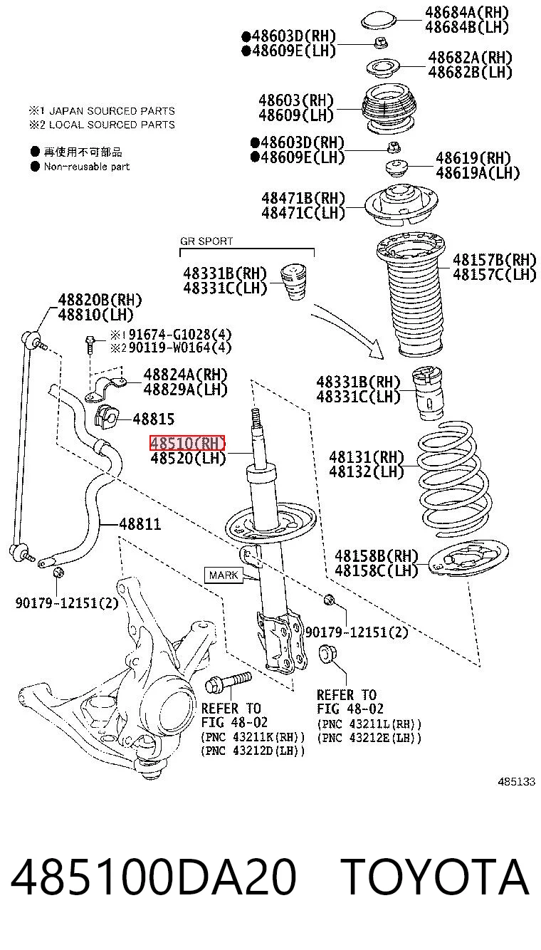 485100DA20 Toyota Amortyzator przedni prawy