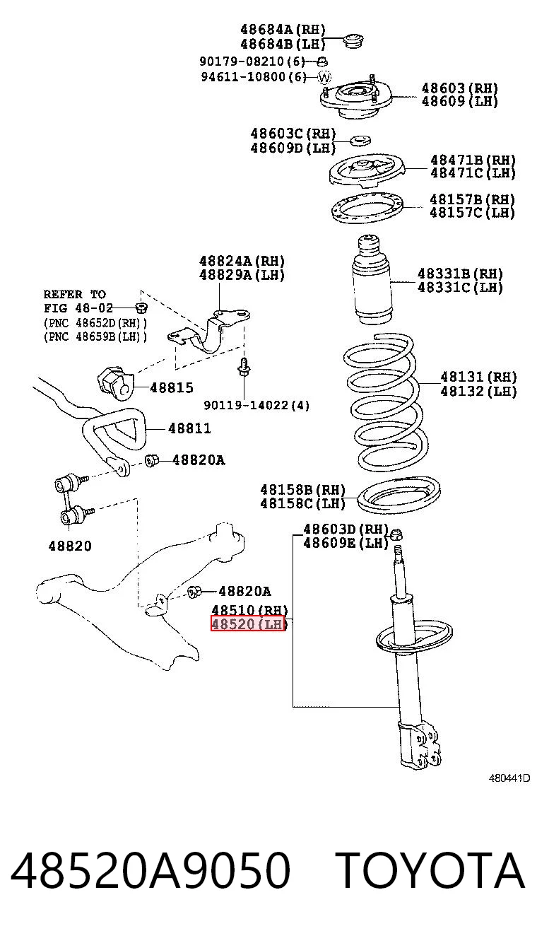 48520A9050 Toyota Amortyzator przedni lewy