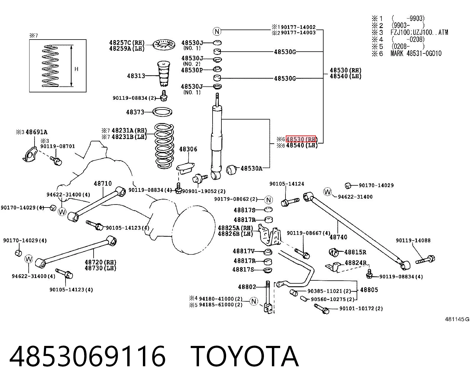 4853069116 Toyota Amortyzator tylny