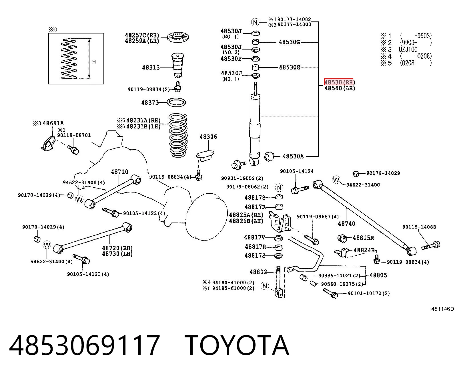4853069117 Toyota Amortyzator tylny prawy