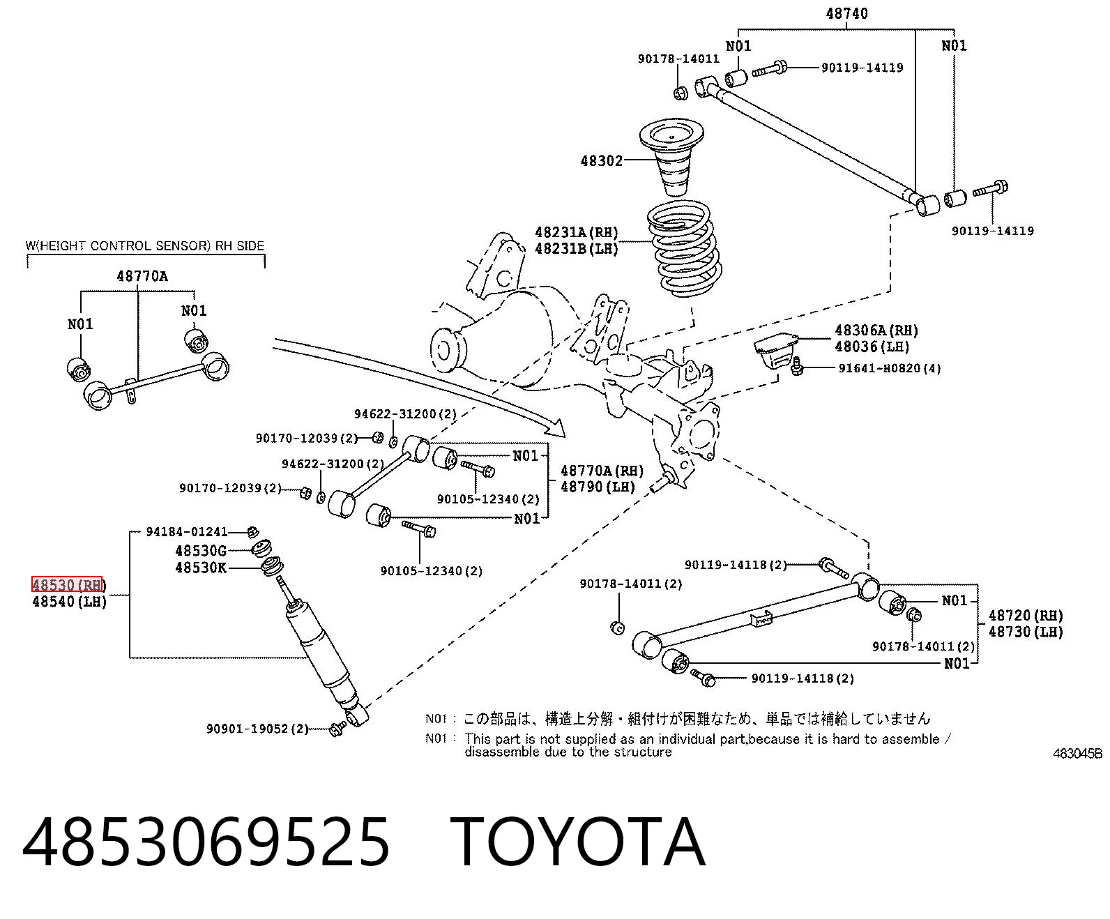 4853069525 Toyota Amortyzator tylny prawy