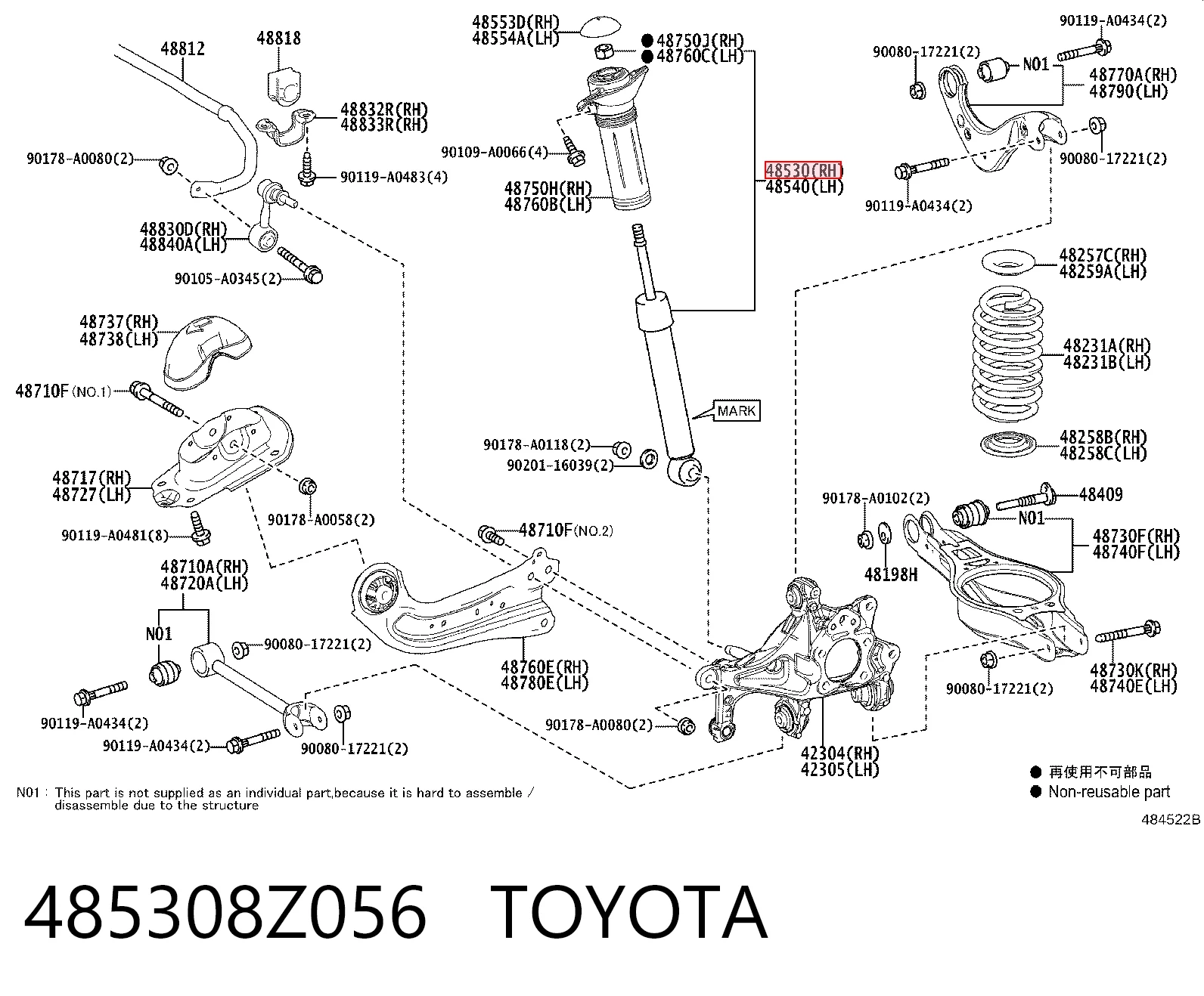 485308Z056 Toyota Amortyzator tylny prawy
