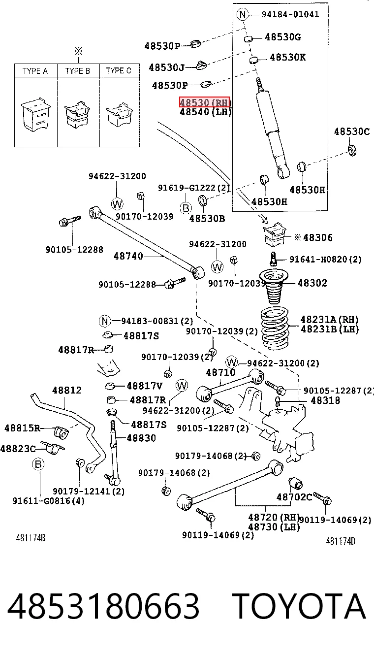 4853180663 Toyota Amortyzator tylny