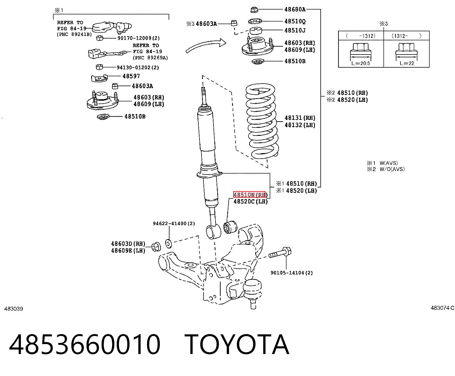 4853660010 Toyota Silentblock amortyzatora przedniego