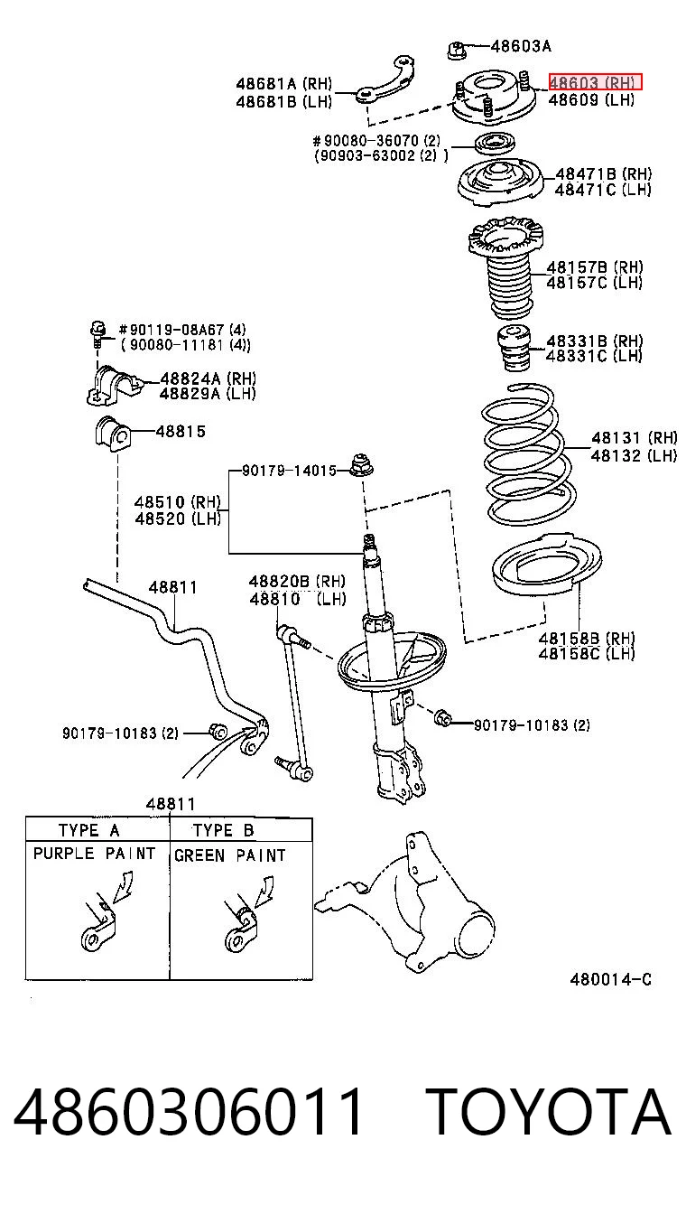 4860306011 Toyota Podpora amortyzatora przedniego prawego