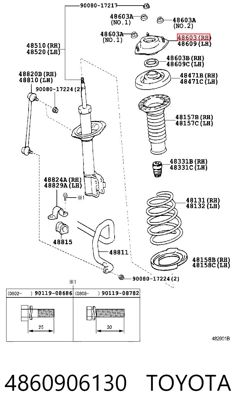 4860906130 Toyota Poduszka amortyzatora przedniego