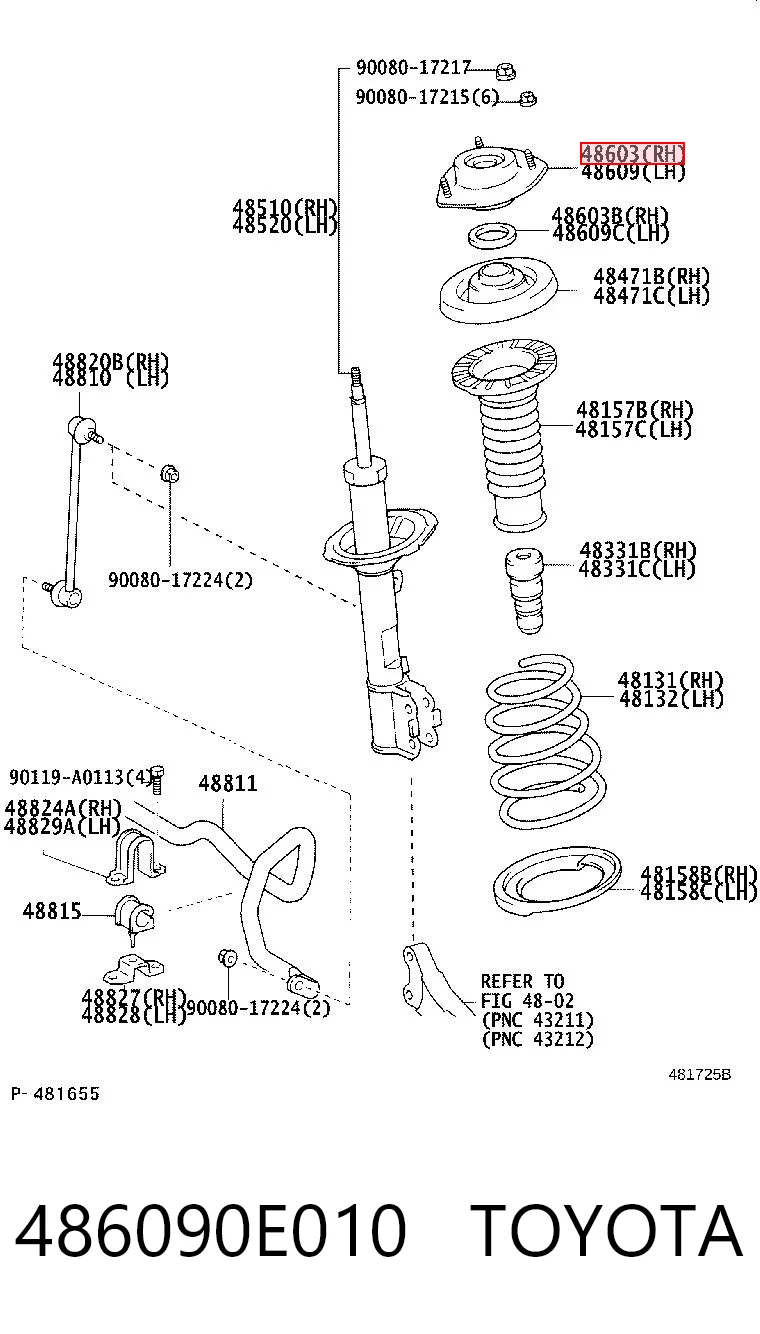 486090E010 Toyota Poduszka amortyzatora przedniego