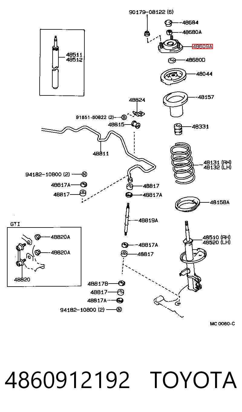 4860912192 Toyota Poduszka amortyzatora przedniego