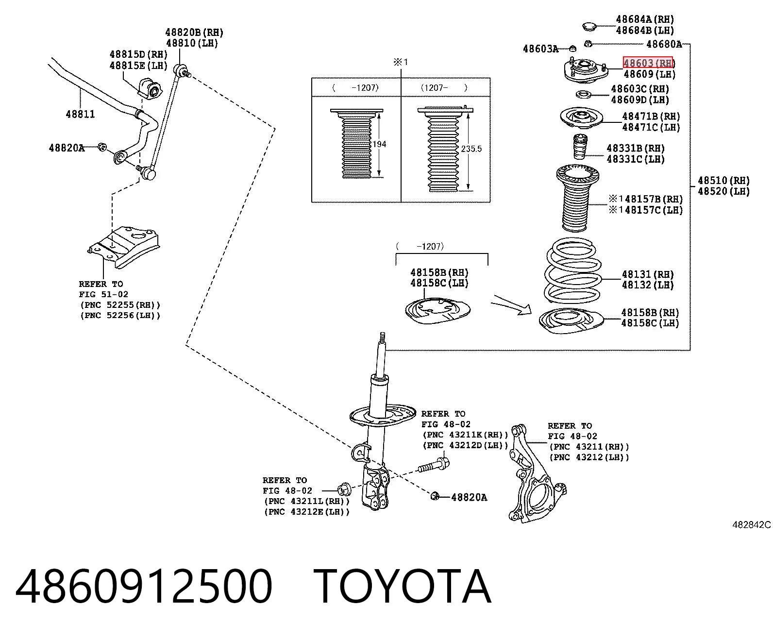 4860912500 Toyota Poduszka amortyzatora przedniego