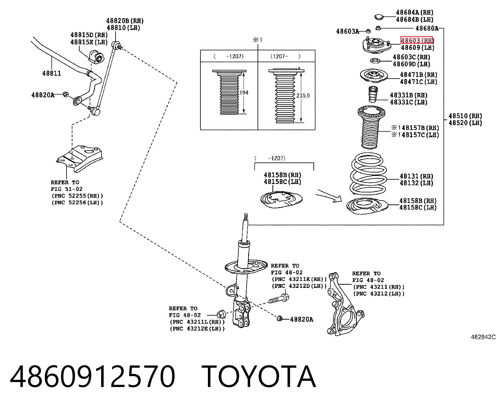 4860912570 Toyota Poduszka amortyzatora przedniego