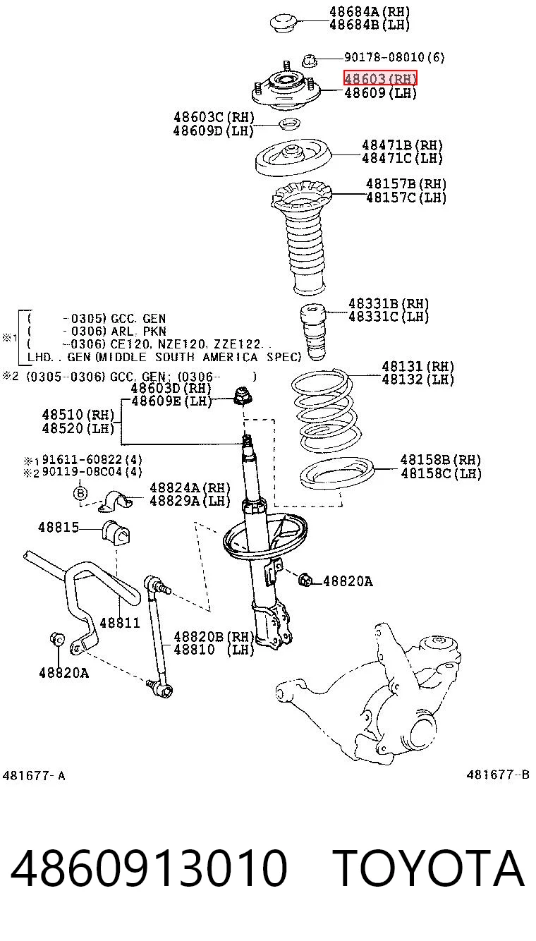 4860913010 Toyota Poduszka amortyzatora przedniego