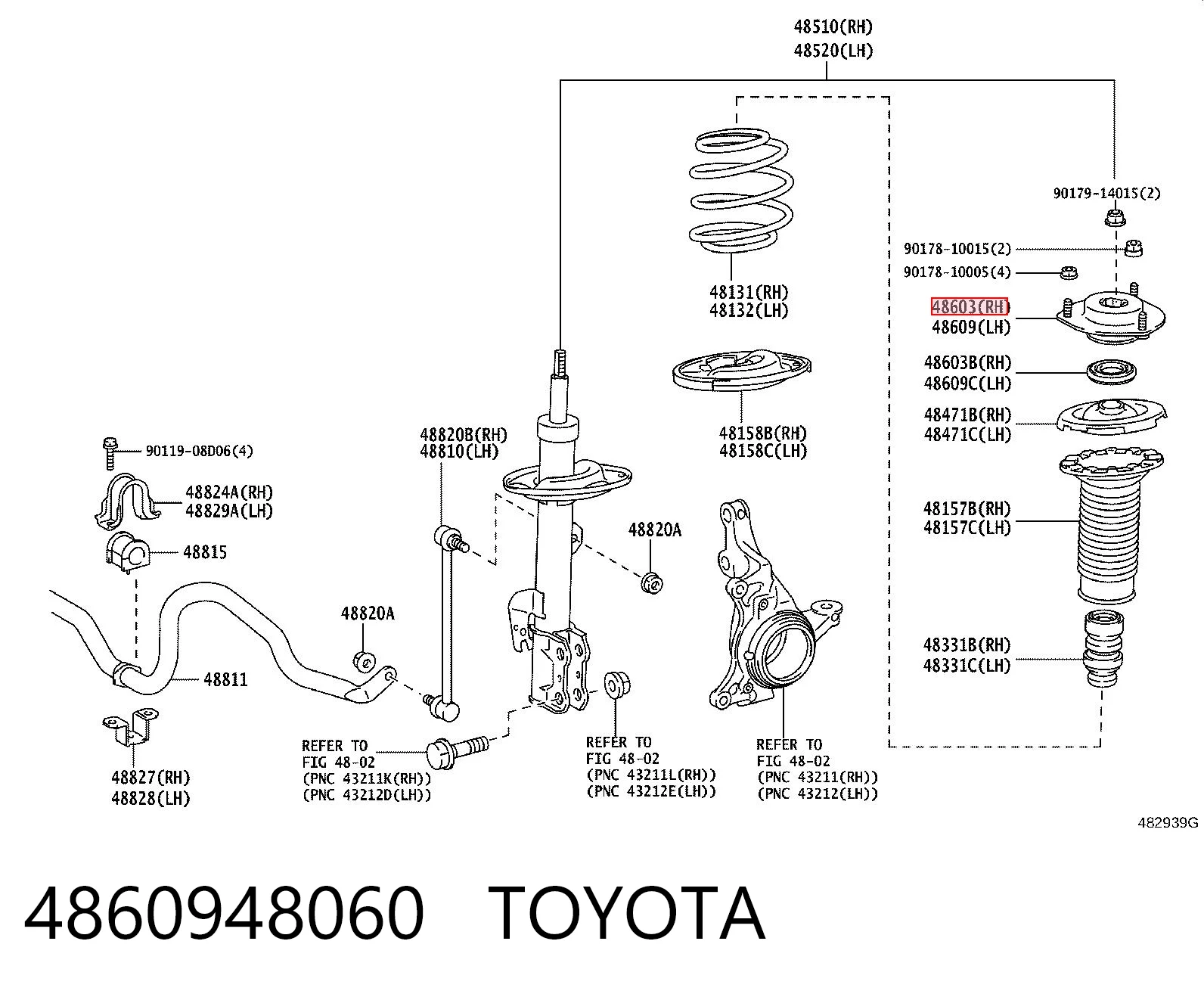 4860948060 Toyota Poduszka amortyzatora przedniego