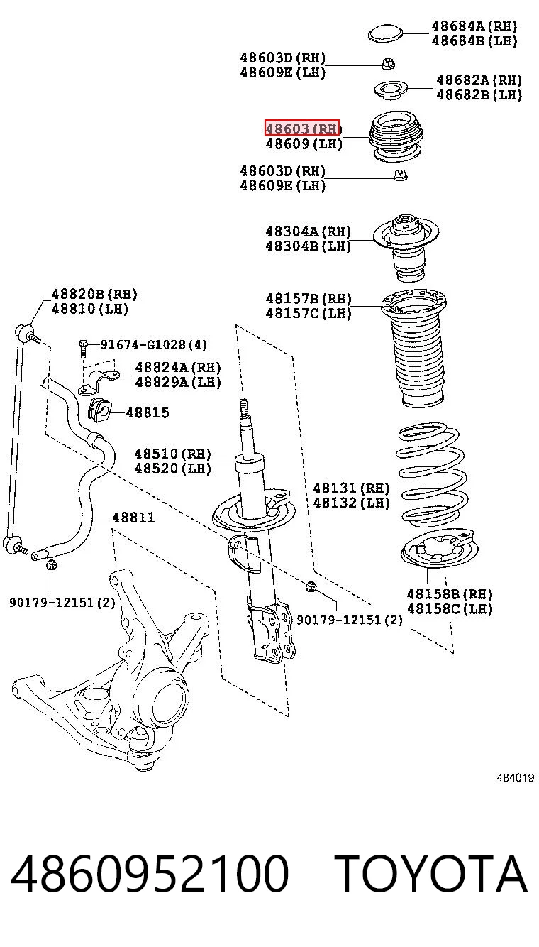 4860952100 Toyota Poduszka amortyzatora przedniego