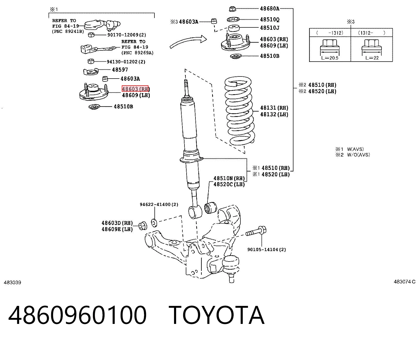 4860960100 Toyota Poduszka amortyzatora przedniego