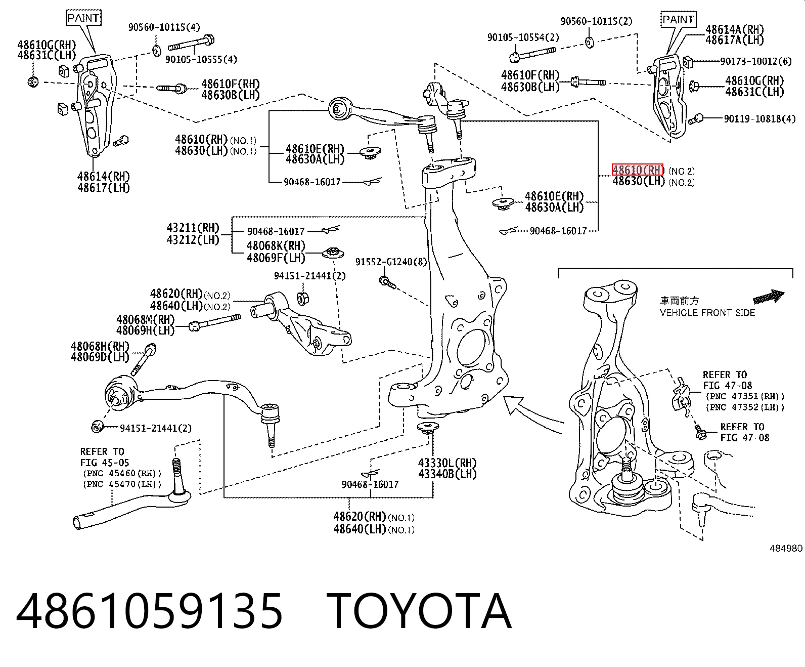 Do koszyka Wahacz zawieszenia przedniego prawy górny Lexus LS 460/460L USF4