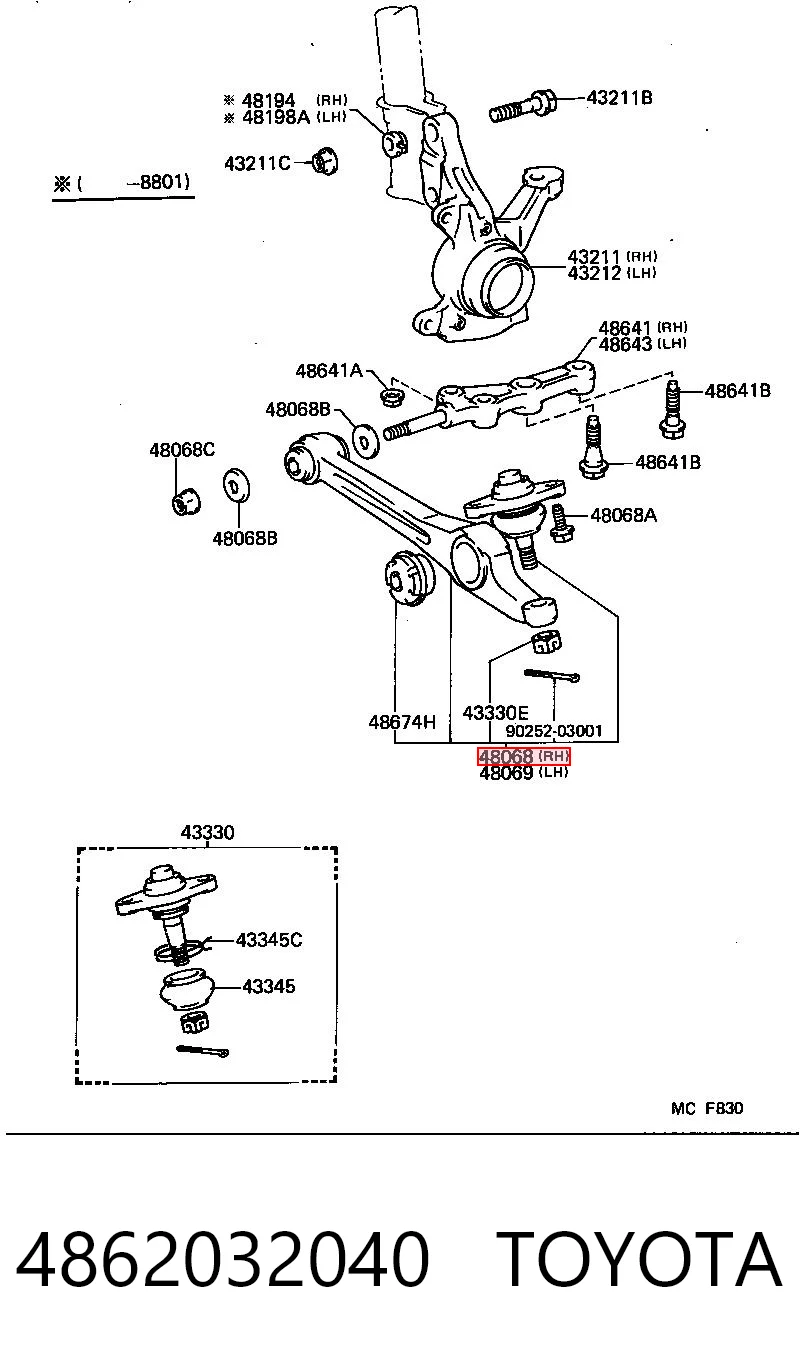 Wahacz zawieszenia przedniego dolny prawy do Toyota Camry II V2