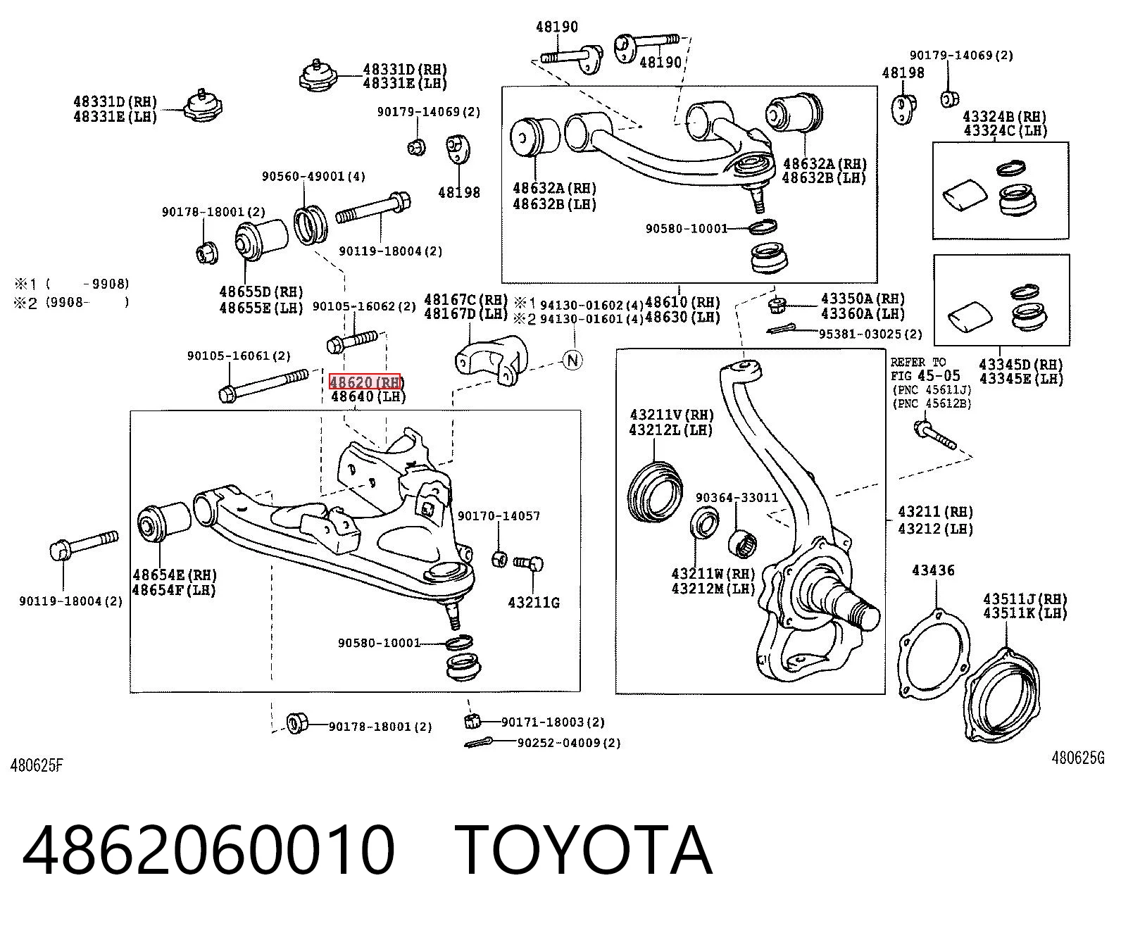 4862060010 Toyota Wahacz zawieszenia przedniego dolny prawy
