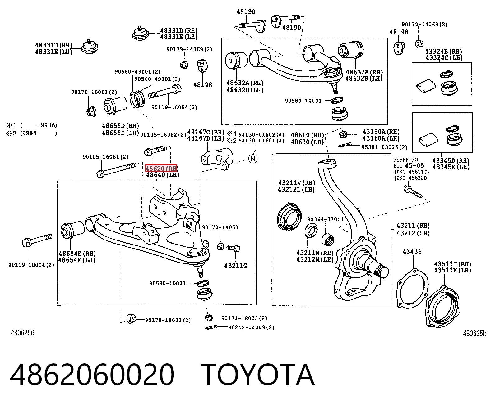 Wahacz zawieszenia przedniego dolny prawy Toyota Land Cruiser 100 SUV (J10) (1998 - 2005) cena, od 139,19 USD