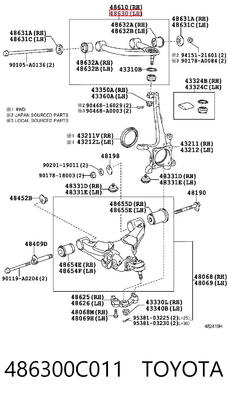 486300C011 Toyota Wahacz zawieszenia przedniego górny lewy