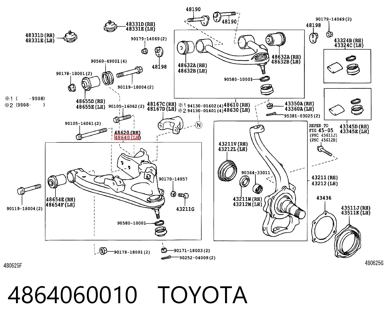 4864060010 Toyota Wahacz zawieszenia przedniego dolny lewy