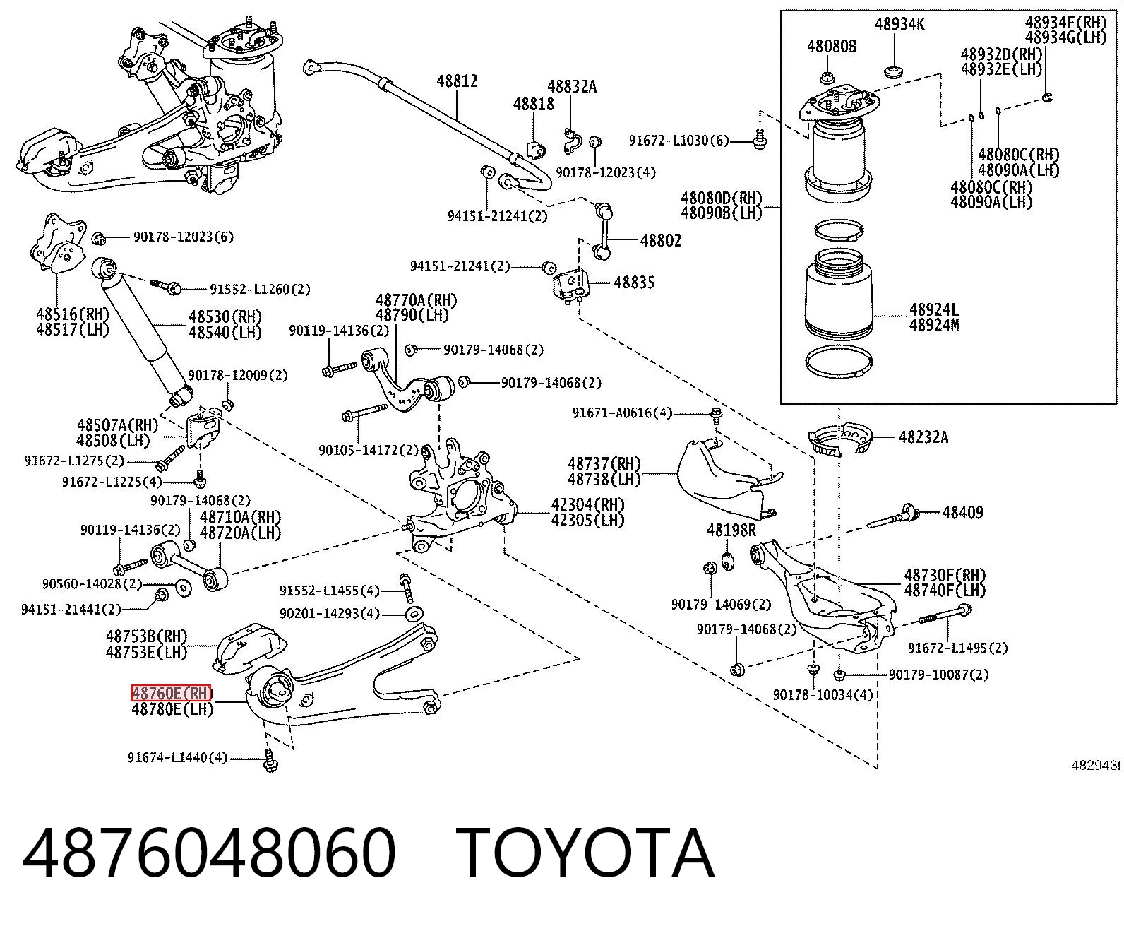 4876048060 Toyota Wahacz (drążek) zawieszenia tylnego podłużny dolny prawy