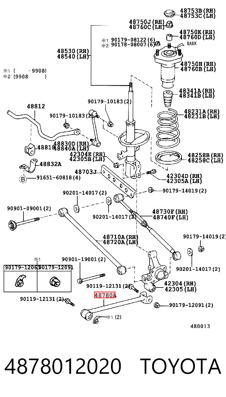 4878012020 Toyota Wahacz (drążek) tylnego zawieszenia podłużny dolny lewy/prawy