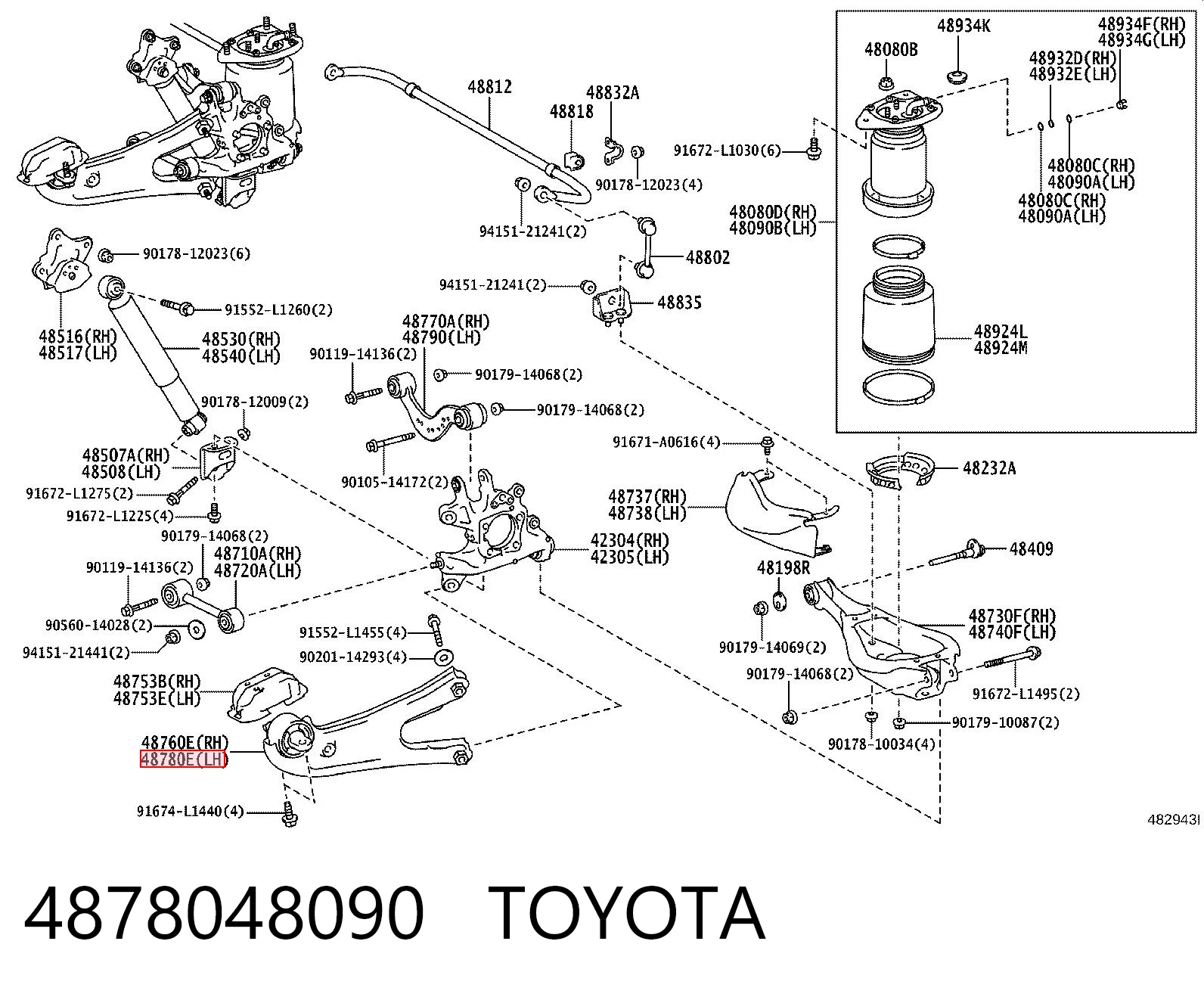 4878048090 Toyota Wahacz (drążek) zawieszenia tylnego podłużny dolny lewy