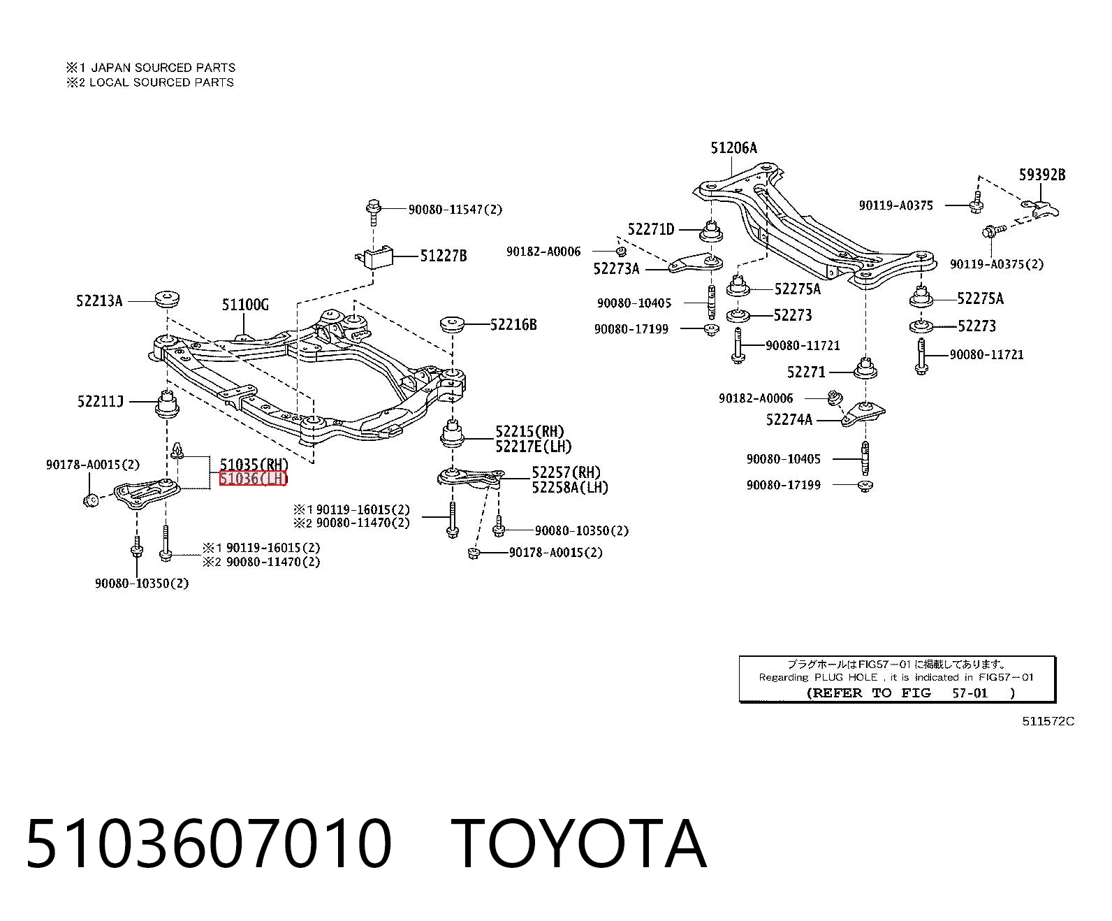 5103607010 Toyota Wspornik przedniej belki