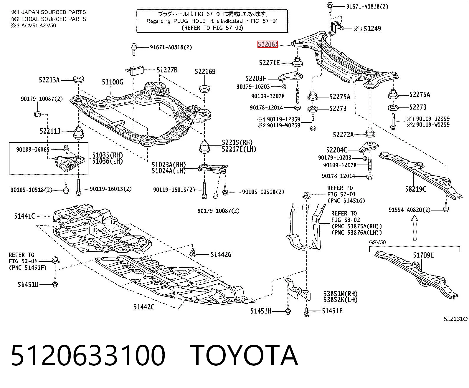 5120633100 Toyota Korpus osi tylnej
