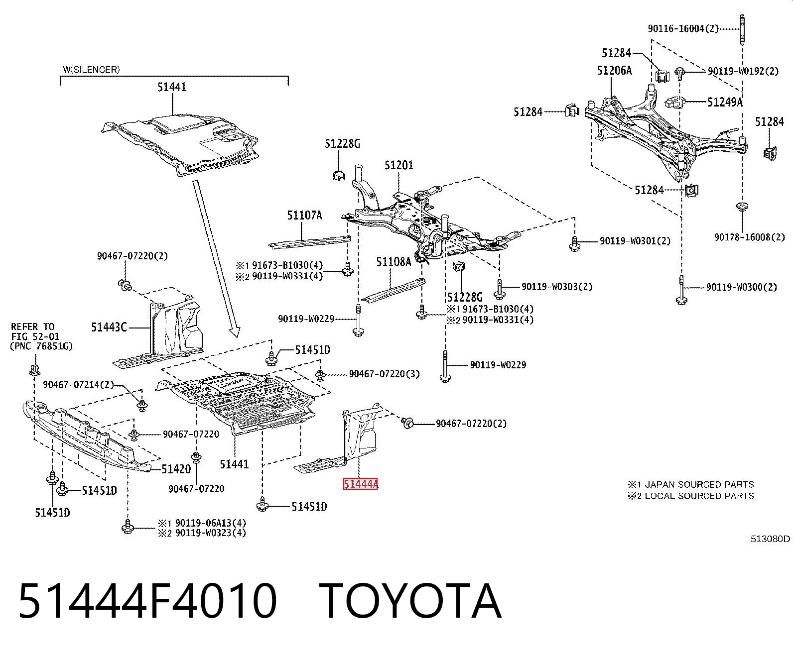 51444F4010 Toyota Osłona silnika lewa