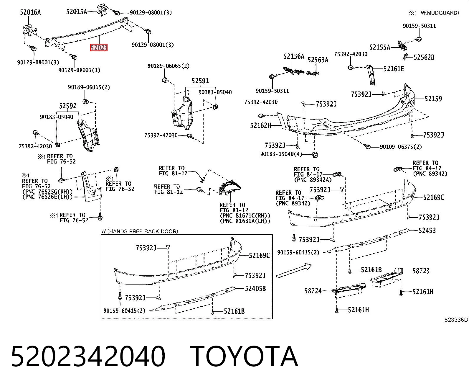 5202342040 Toyota Wzmocnienie zderzaka tylnego