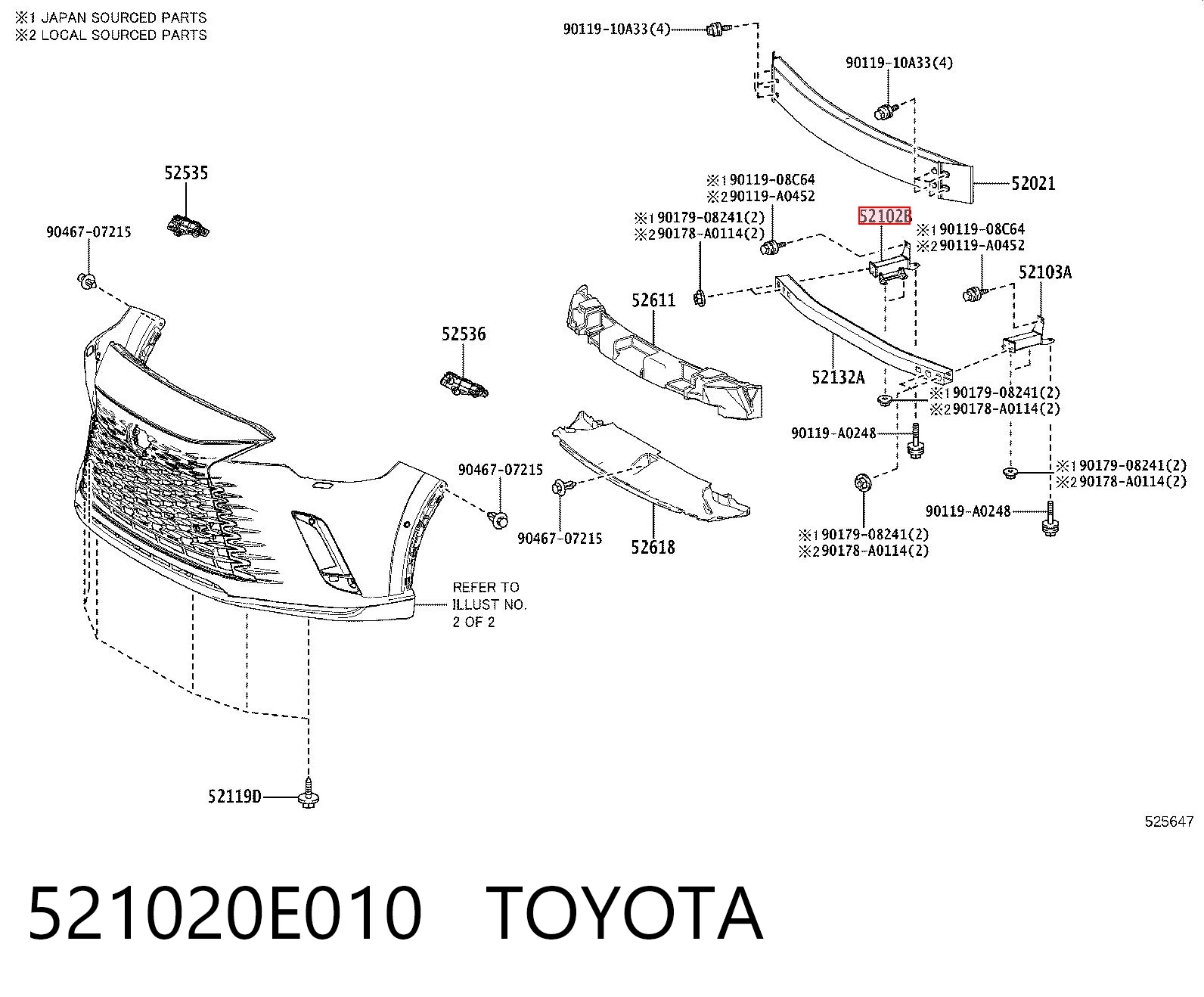 521020E010 Toyota Wspornik wzmocnienia zderzaka przedniego