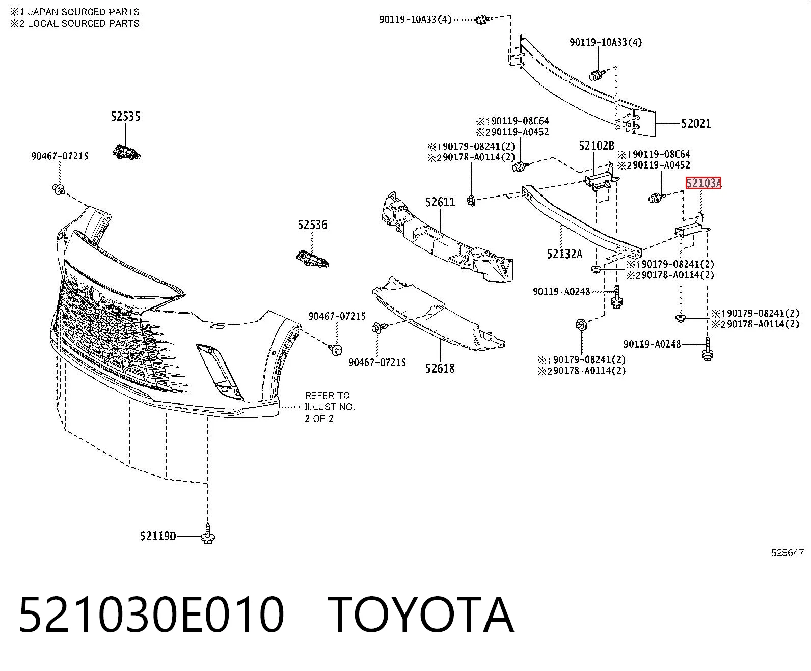521030E010 Toyota Wspornik wzmocnienia zderzaka przedniego