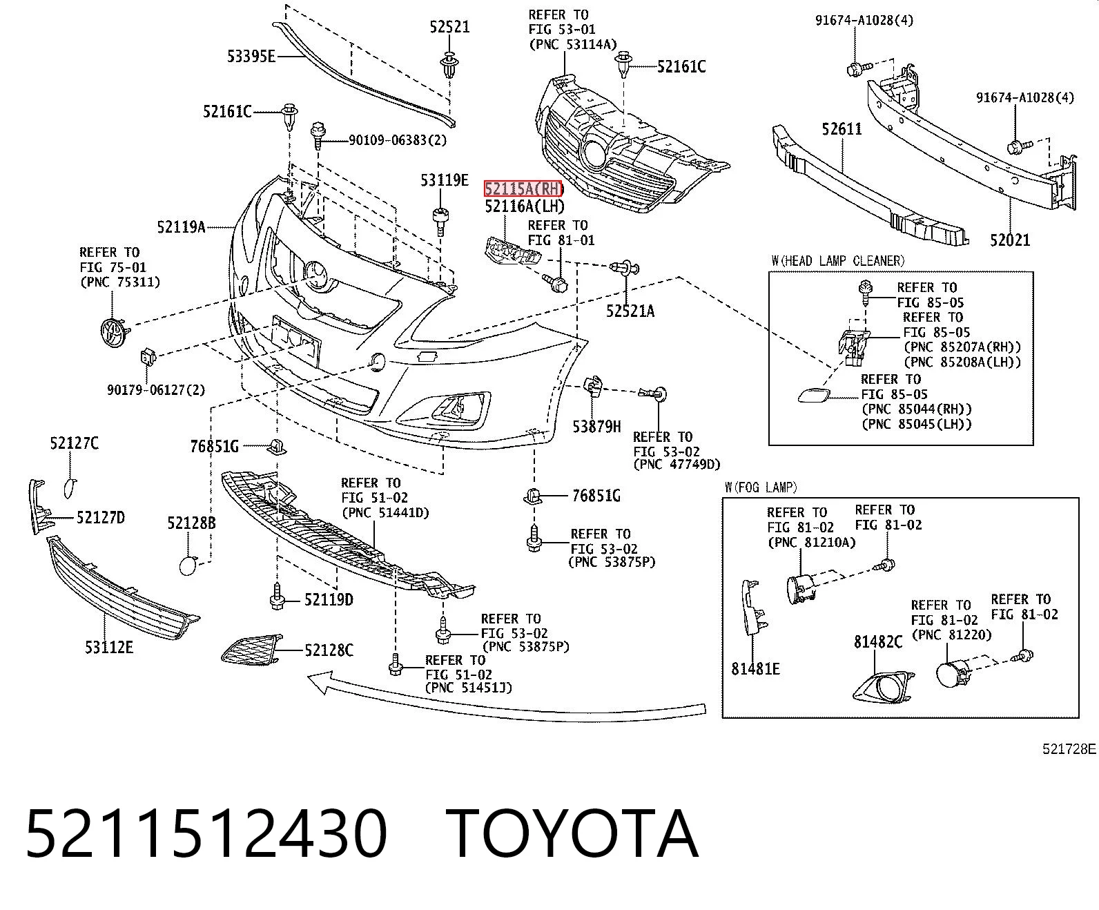 5211512430 Toyota Wspornik zderzaka przedniego prawy