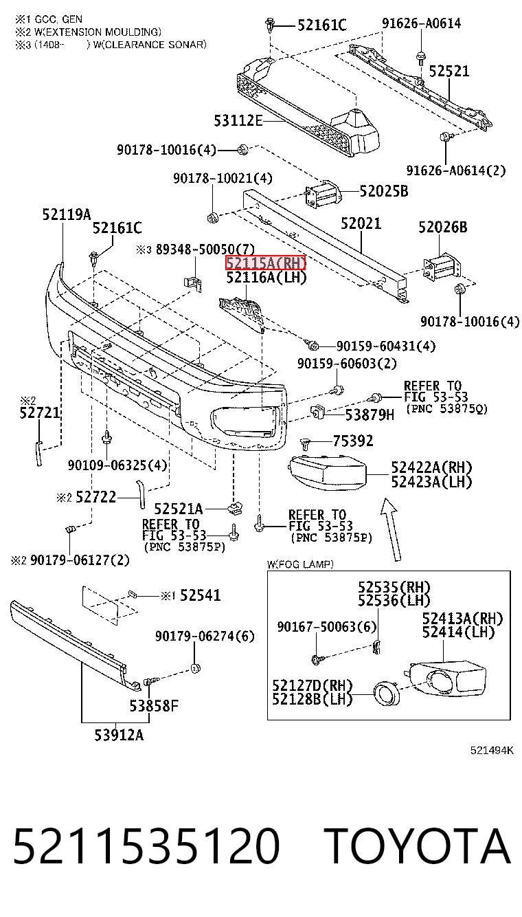 5211535120 Toyota Wspornik zderzaka przedniego prawy