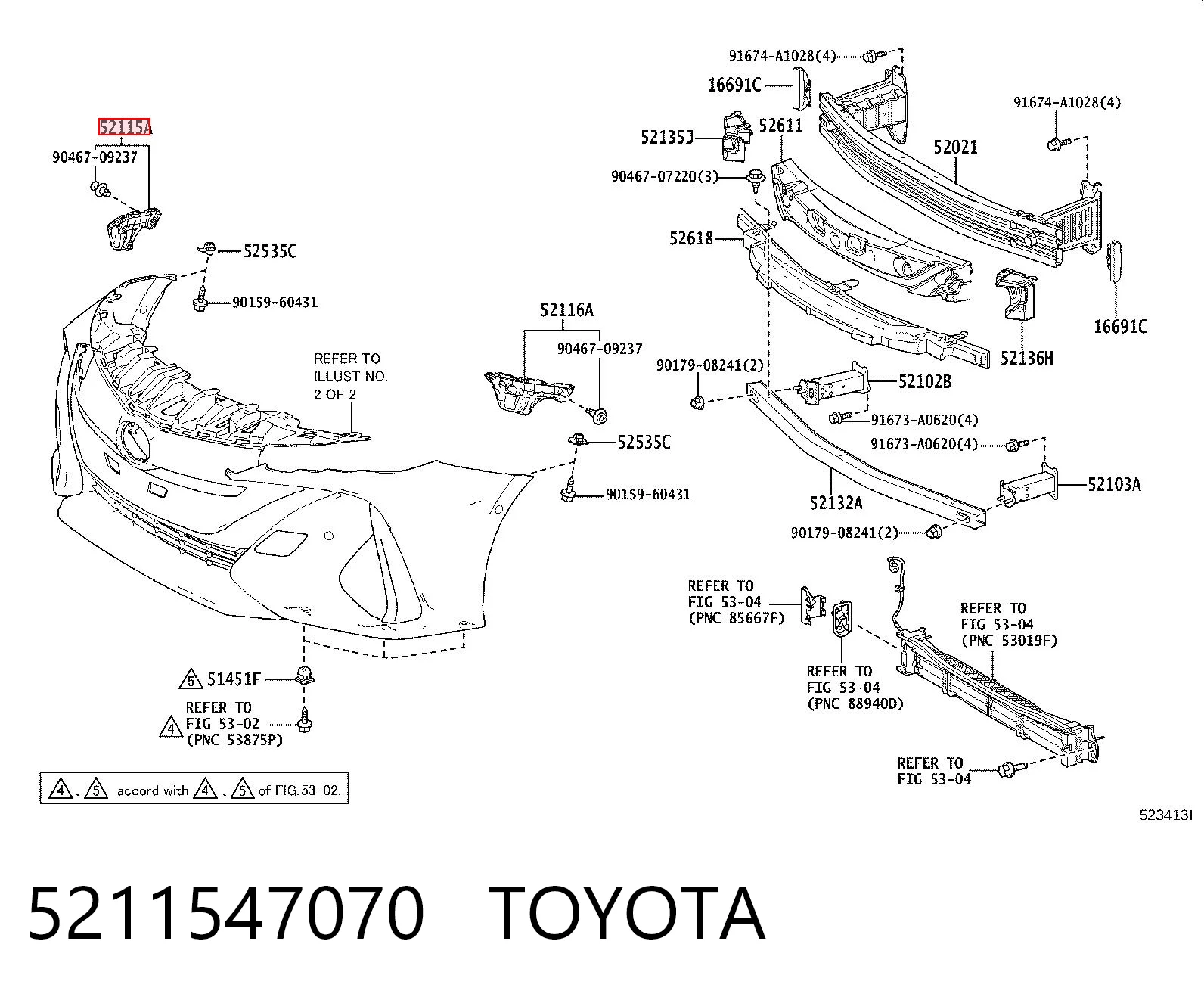 5211547070 Toyota Wspornik zderzaka przedniego prawy