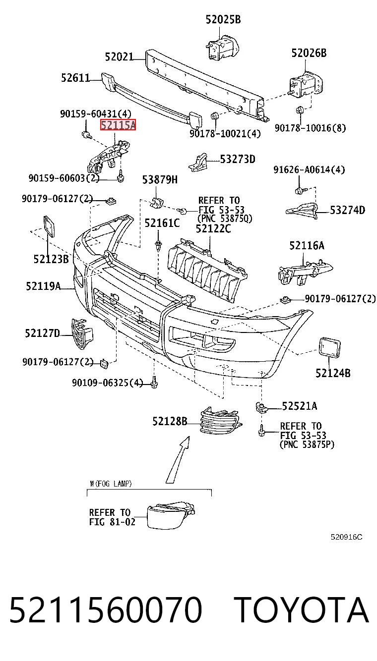 5211560070 Toyota Prowadnica zderzaka przedniego prawa