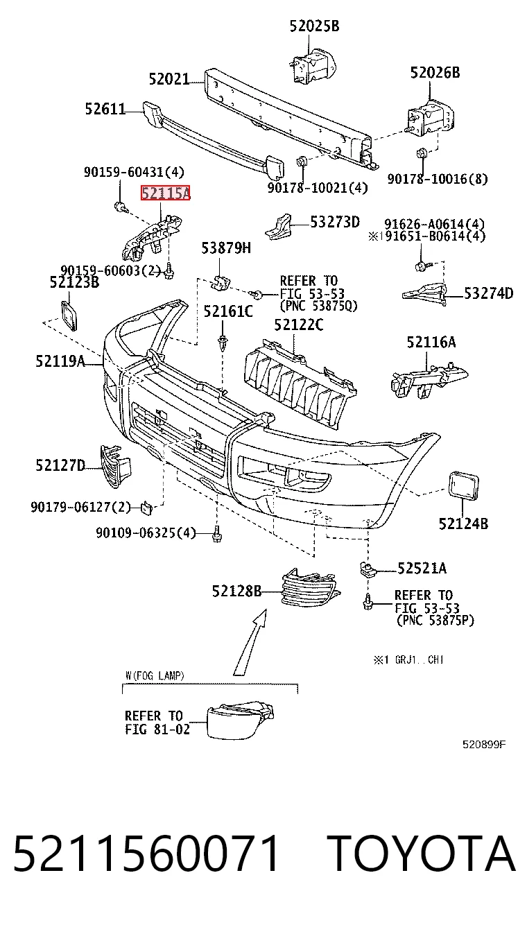 5211560071 Toyota Prowadnica zderzaka przedniego prawa